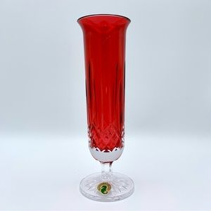 Waterford Lismore Crimson Red Bud Vase 8.1” Crystal Pedestal Footed with Tag